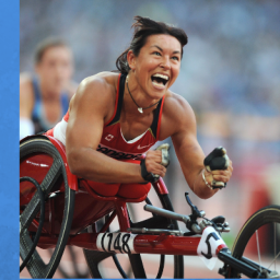 Image of Chantal Petitclerc of Canada celebrates after winning the final of the women's 200 metre T54 classification event at the 2008 Beijing Paralympic Games in Beijing on September 14, 2008. 